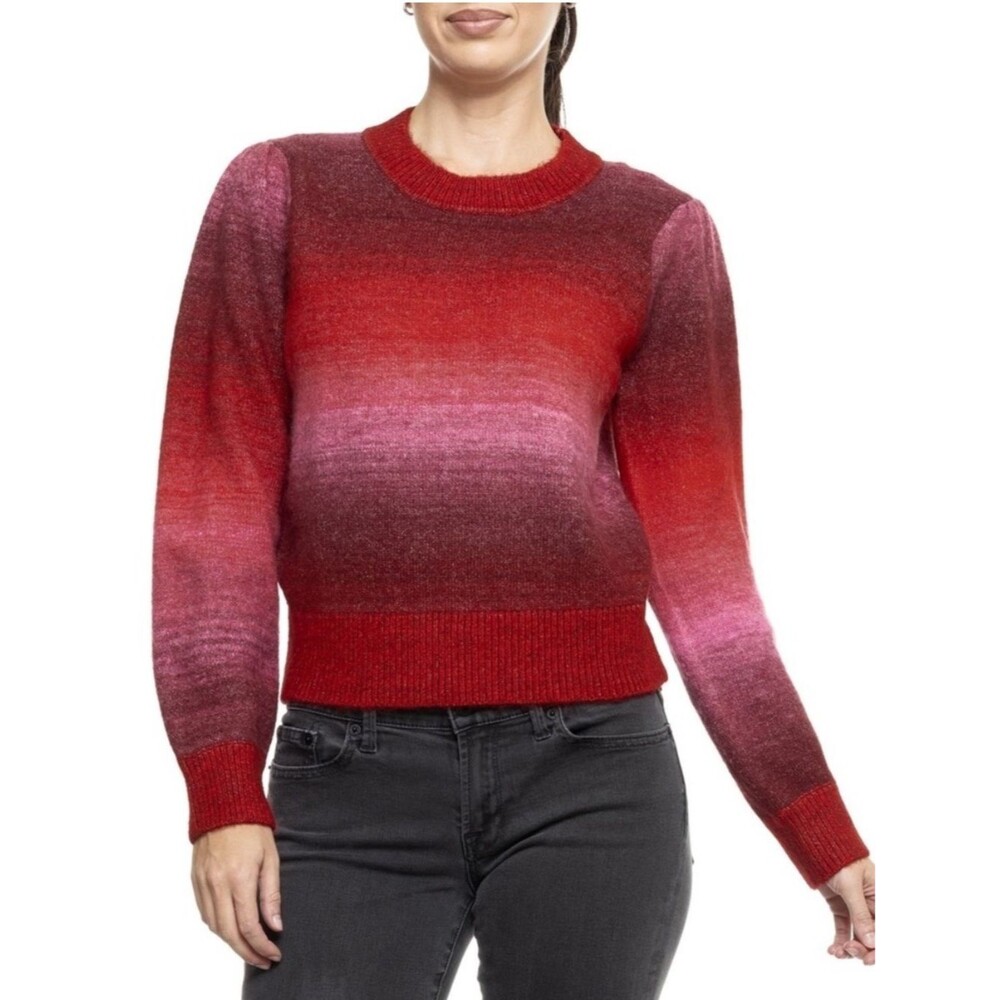 NWT Marine Layer Ayla Ombré Stripe Puff Sleeve Sweater Red Alpaca